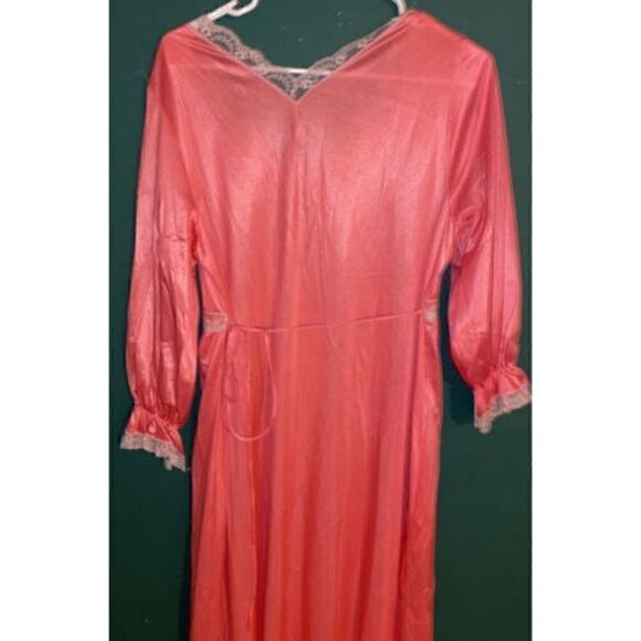 Vintage TEXSHEEN Lingerie Long Pink Chiffon Lace Lounge Gown & Robe Peignoir - Picture 10 of 11